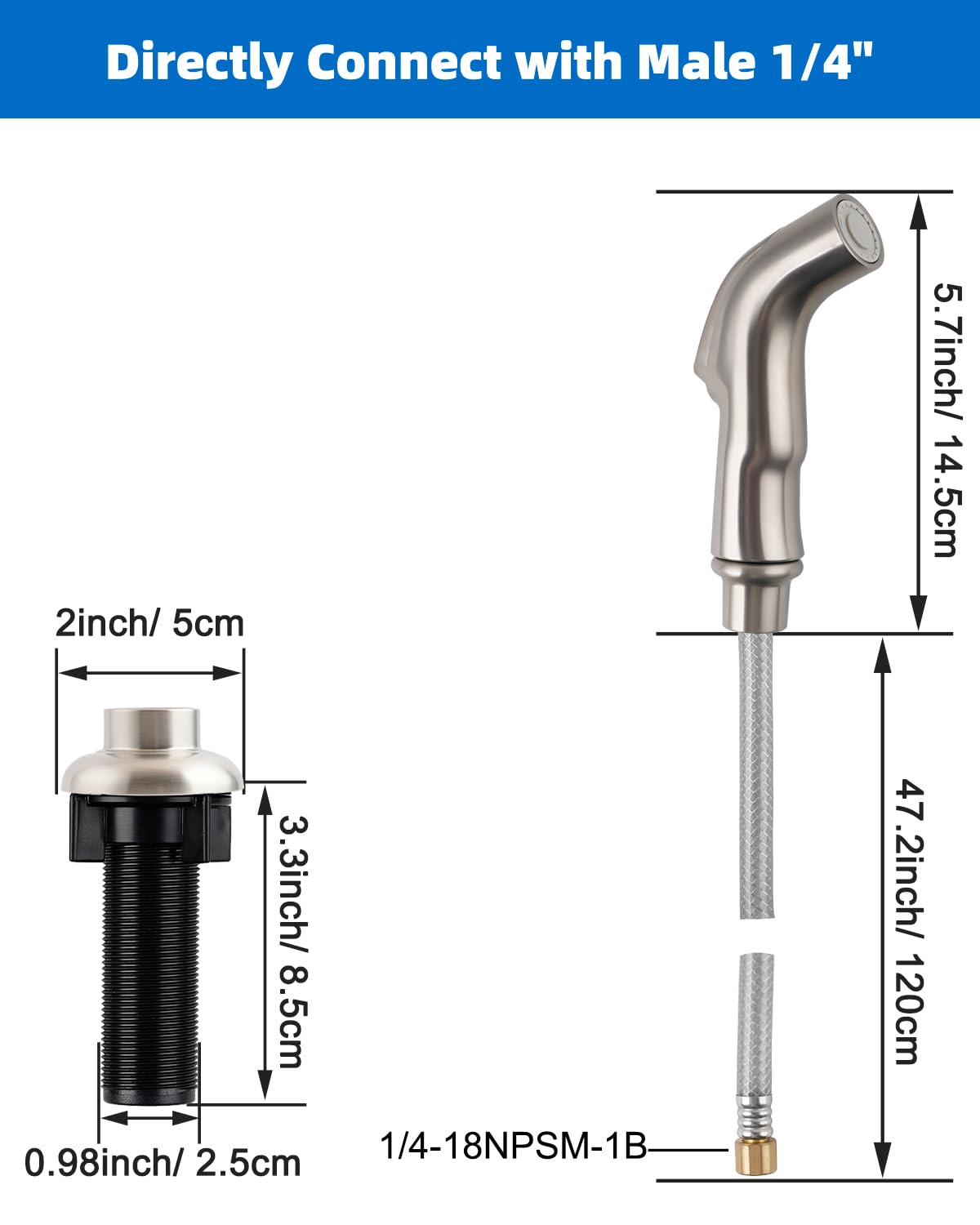 Kitchen Sink Faucet Sprayer Head Attachment Compatible With Moen Faucet Sprayer Replacement, Kitchen Sink Side Sprayer With Grey
