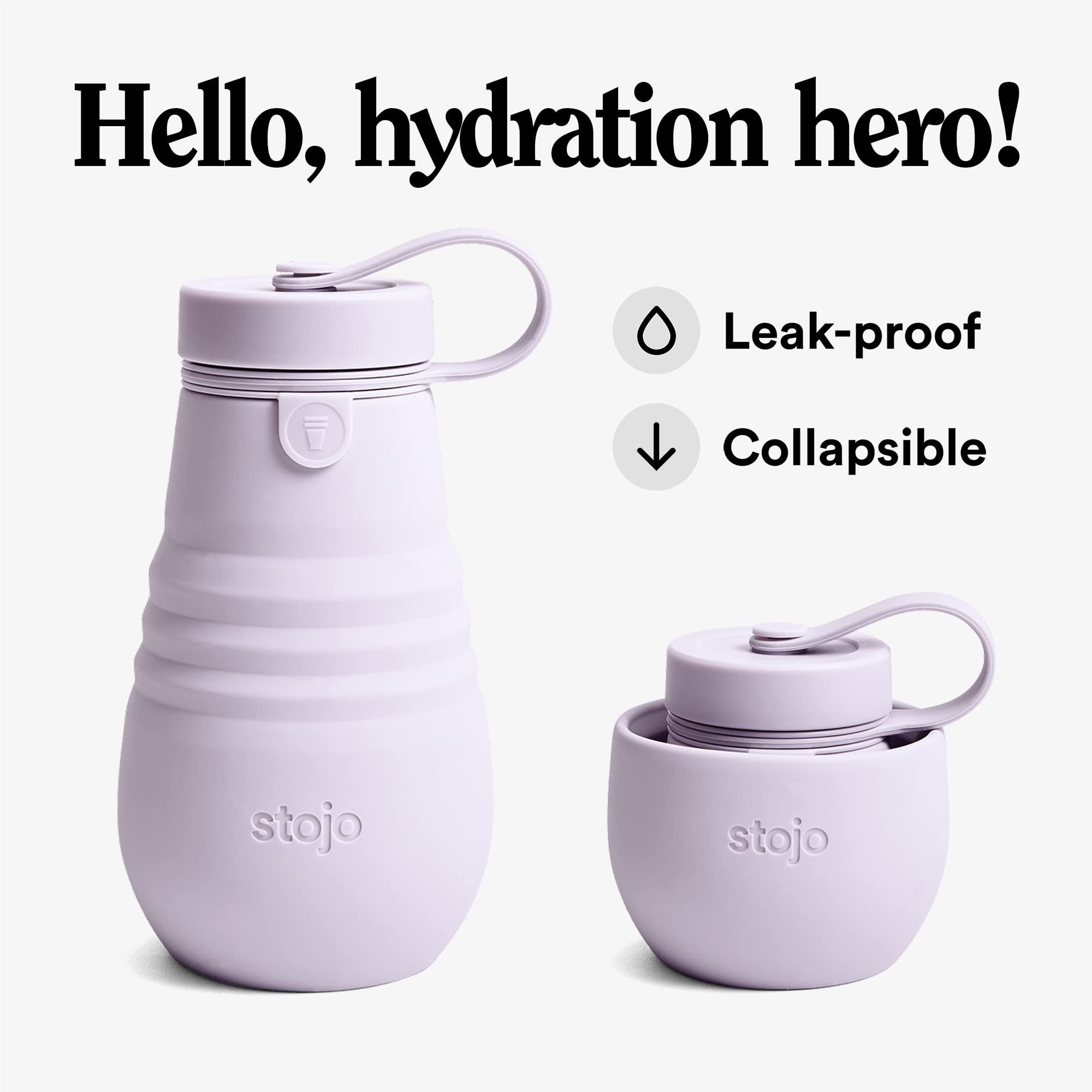 Stojo Jr Collapsible Bottle For Kids - Carnation Pink, 14Oz / 400Ml - Leak-Proof Reusable Silicone Travel Cup For Hot & Cold Dri