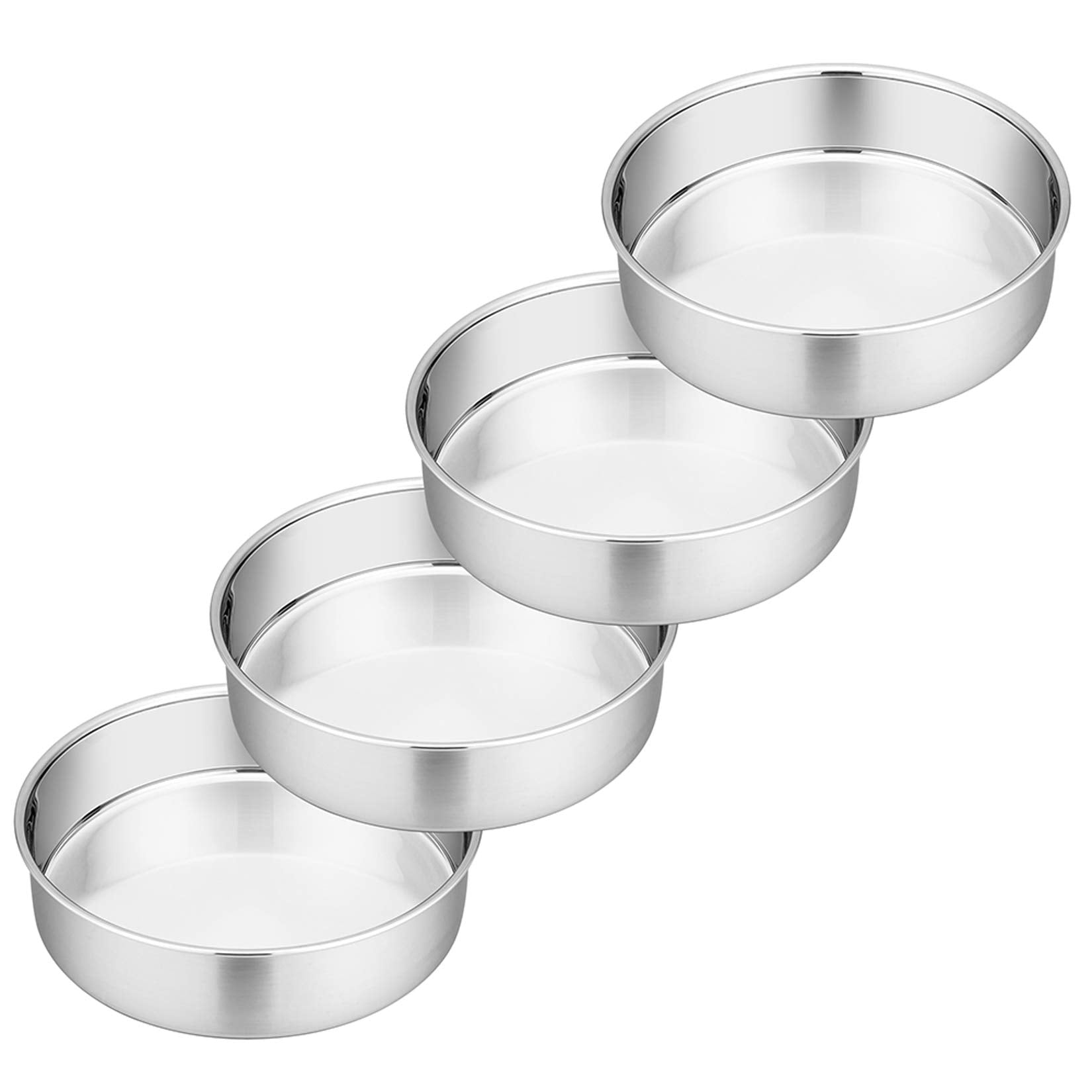 P&P Chef 6 Inch Cake Pans Set Of 4, Round Baking Pan, Stainless Steel Birthday Wedding Metal Layer Cake Pans, Non Toxic & Health