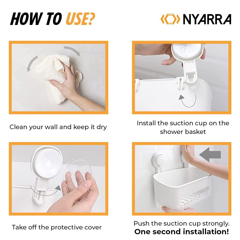 Nyarra Vacuum Suction Shower Caddy for Bathroom Hanging - Drill-Free Installation, Removable, Suction Shelf for Bedroom - Wall M