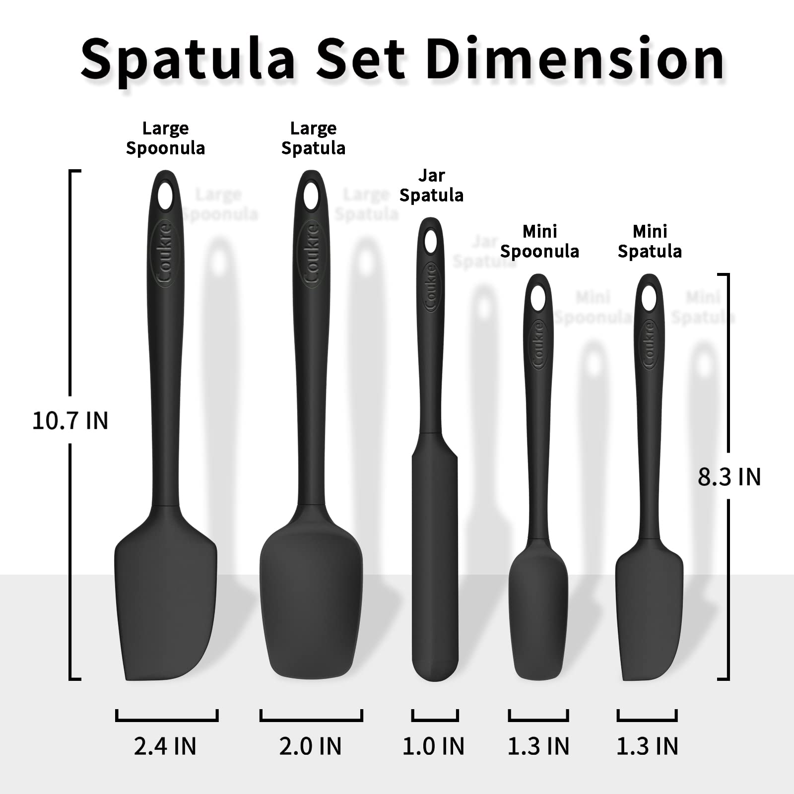 Silicone Spatula Set Of 5,High Temperature Resistant, Food Grade Silicone, Dishwasher Safe, For Baking, Cooking (Pure Black)
