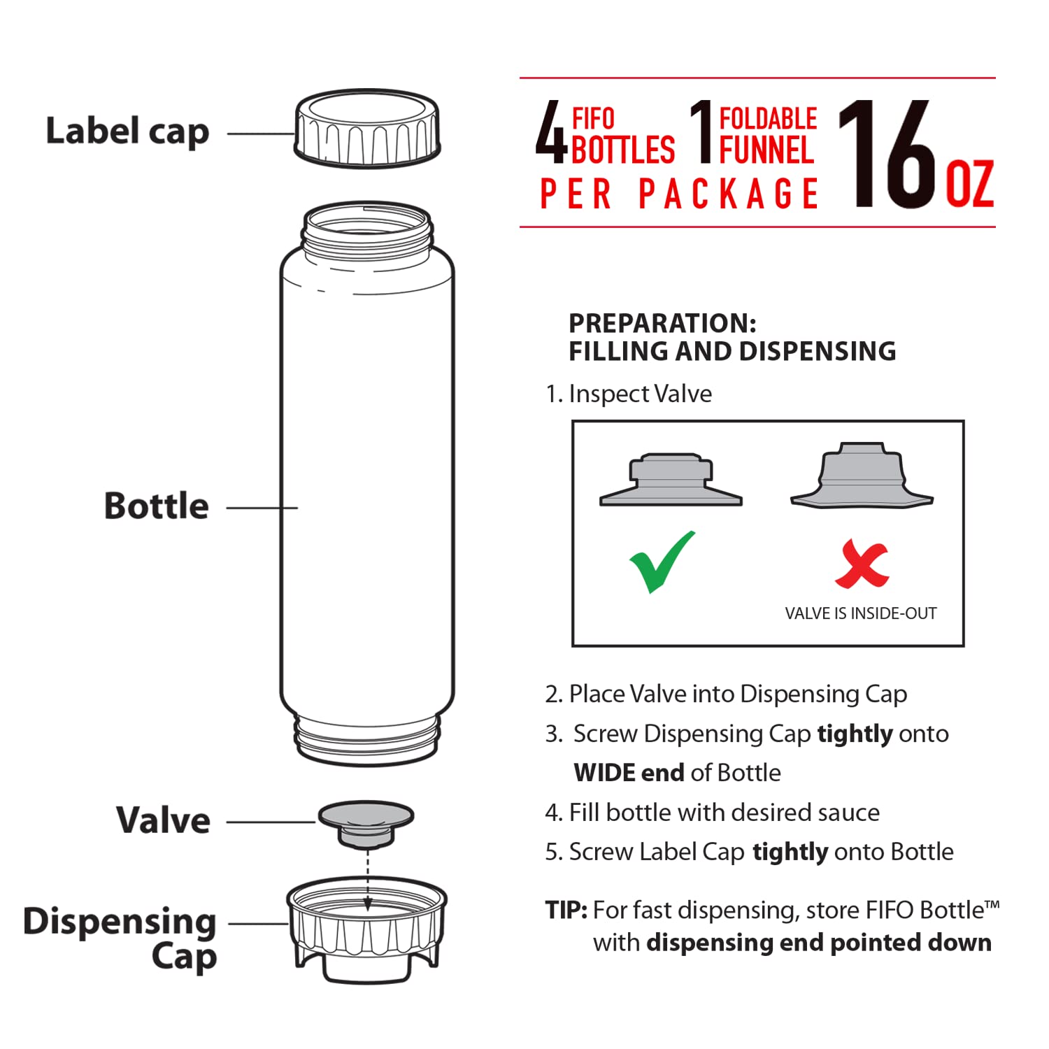 Fifo Squeeze Bottle Refillable (6 Pack) Blue Dispenser For Thick Condiments, Tartar Sauces, Rellish And Dressing With Flexible F