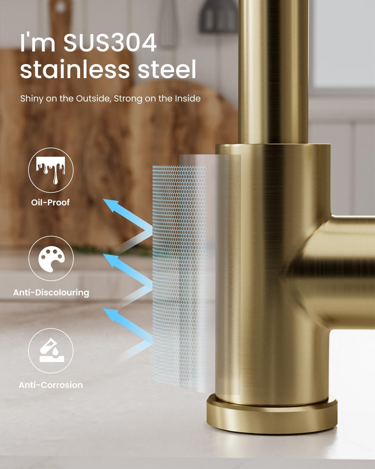 Appaso Gold Kitchen Faucet, Brushed Gold Kitchen Faucet With Pull Down Sprayer And Soap Dispenser, Commercial Kitchen Sink Fauce