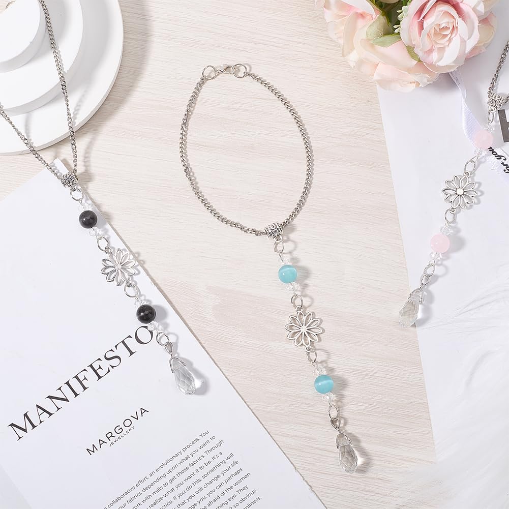 CREATCABIN Flower Rear View Mirror Car Charms Crystal Boho Car Mirror Hanging Decor Car Decoration Ornament Sun Catcher Healing