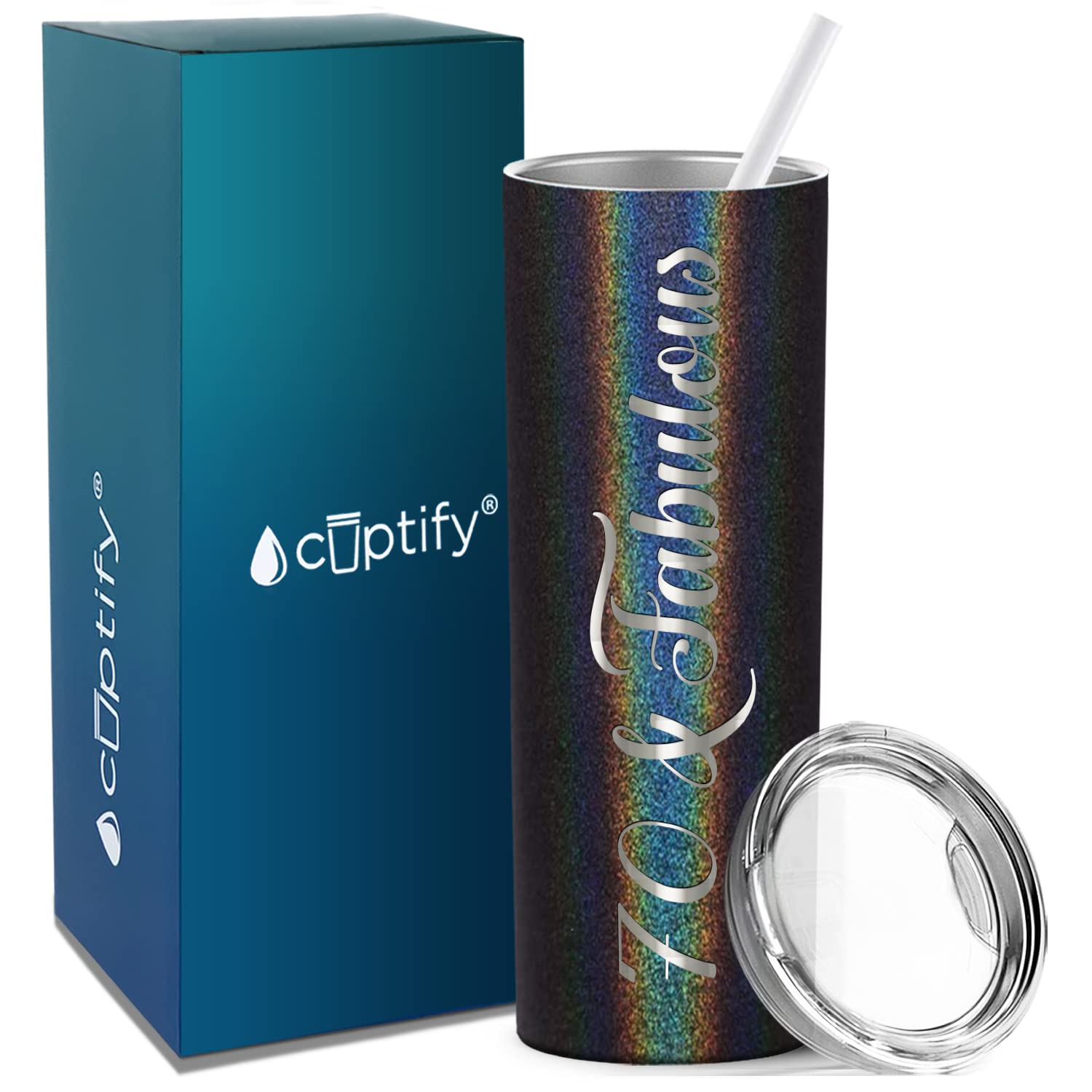 70 & Fabulous 20 Oz Skinny Tumbler 70Th Birthday Gifts For Women On Black Glitter Decorations Funny Present Vacuum Insulated Cup