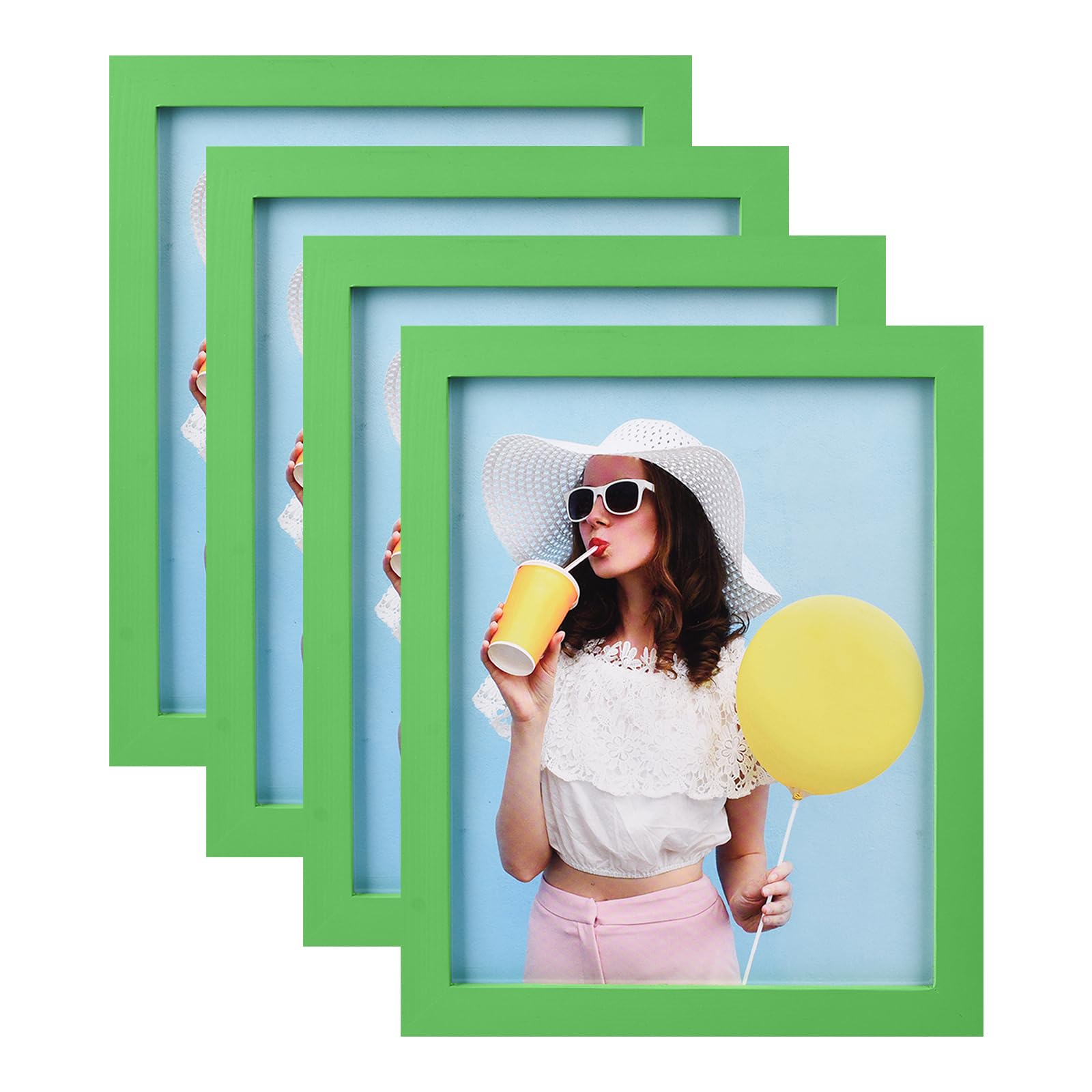 wyooxoo 8x10 Picture Frames Set of 4 Green Made of Solid Wood Photo Frames Colorful Frame with HD Plexiglass, Wall Mount and Tab