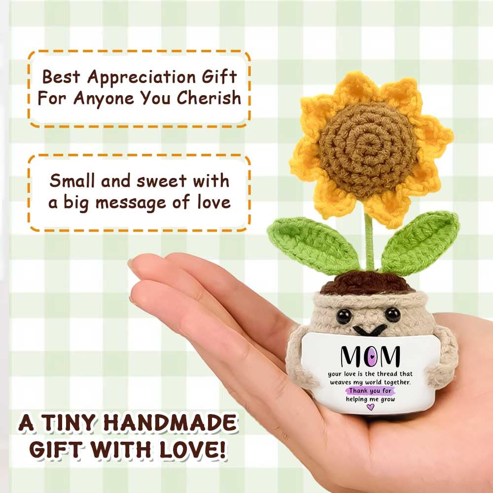 Mini Birthday Gifts for Mom, Mom Gifts from Daughters Thank You for Helping Me Grow, Emotional Support Crochet Sunflower Plant A