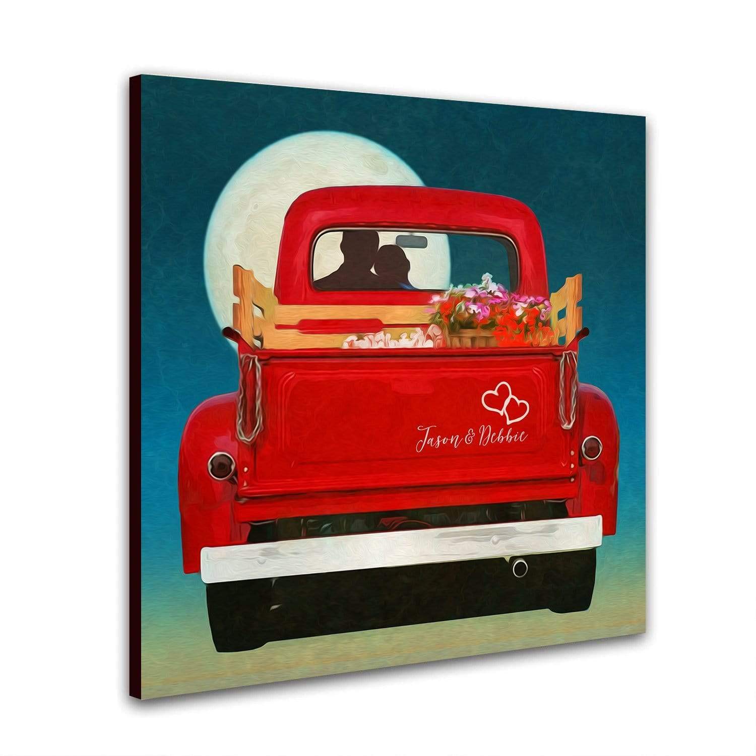 Sharing The Moon - Personalized Romantic Red Truck Decor Art (23''X23'' Wood Block)