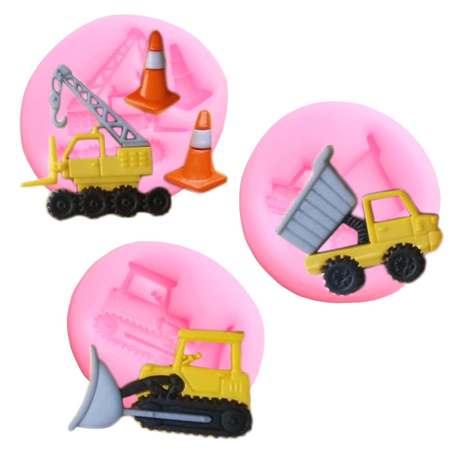 Mujiang Small Size Bulldozer Fondant Molds Crane Construction Truck Silicone Mold For Chocolate Cake Decorating Set Of 3