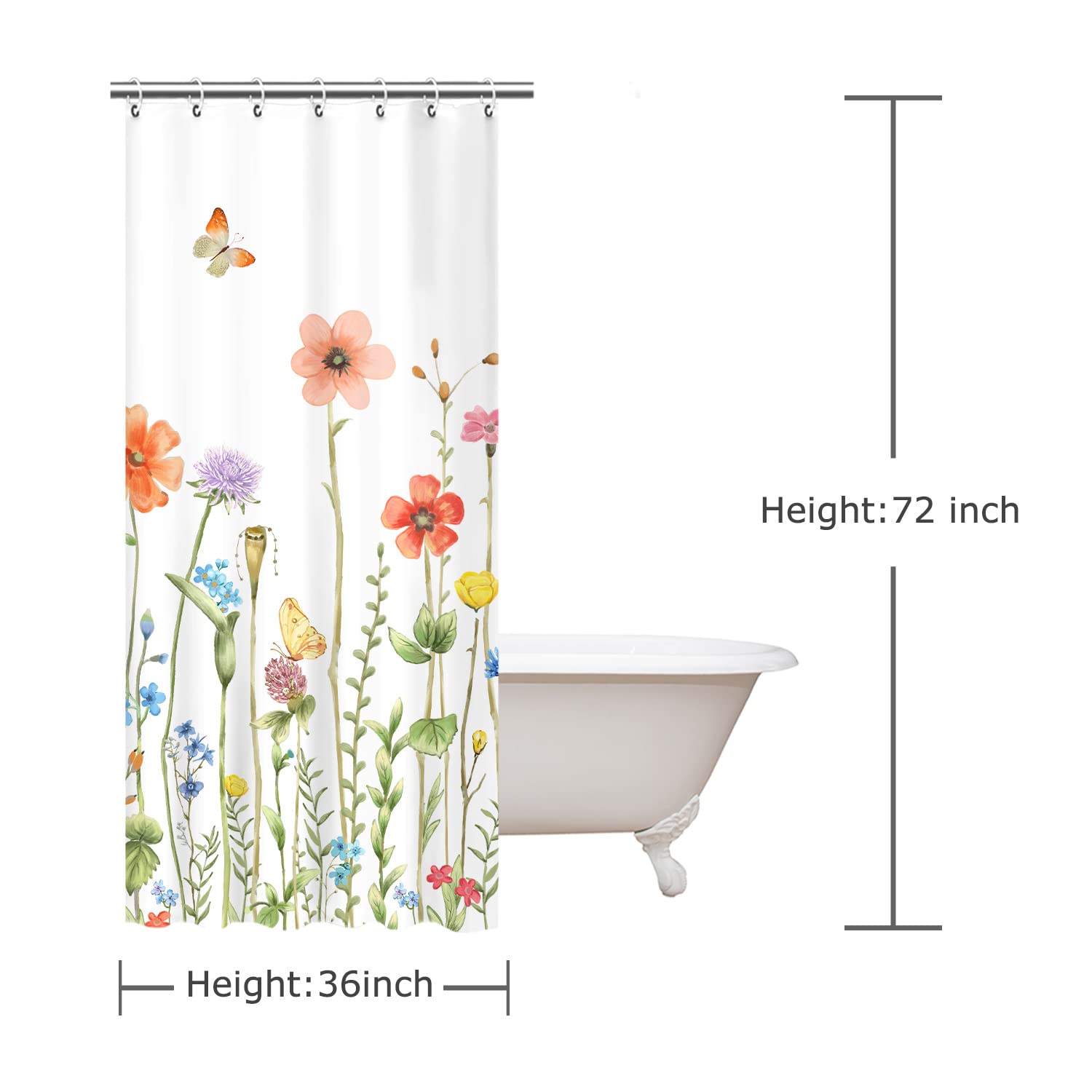 Rosielily Stall Shower Curtain 36W X72H Inches Small Shower Curtain Floral Shower Curtains For Bathroom Rv Narrow Flower Shower
