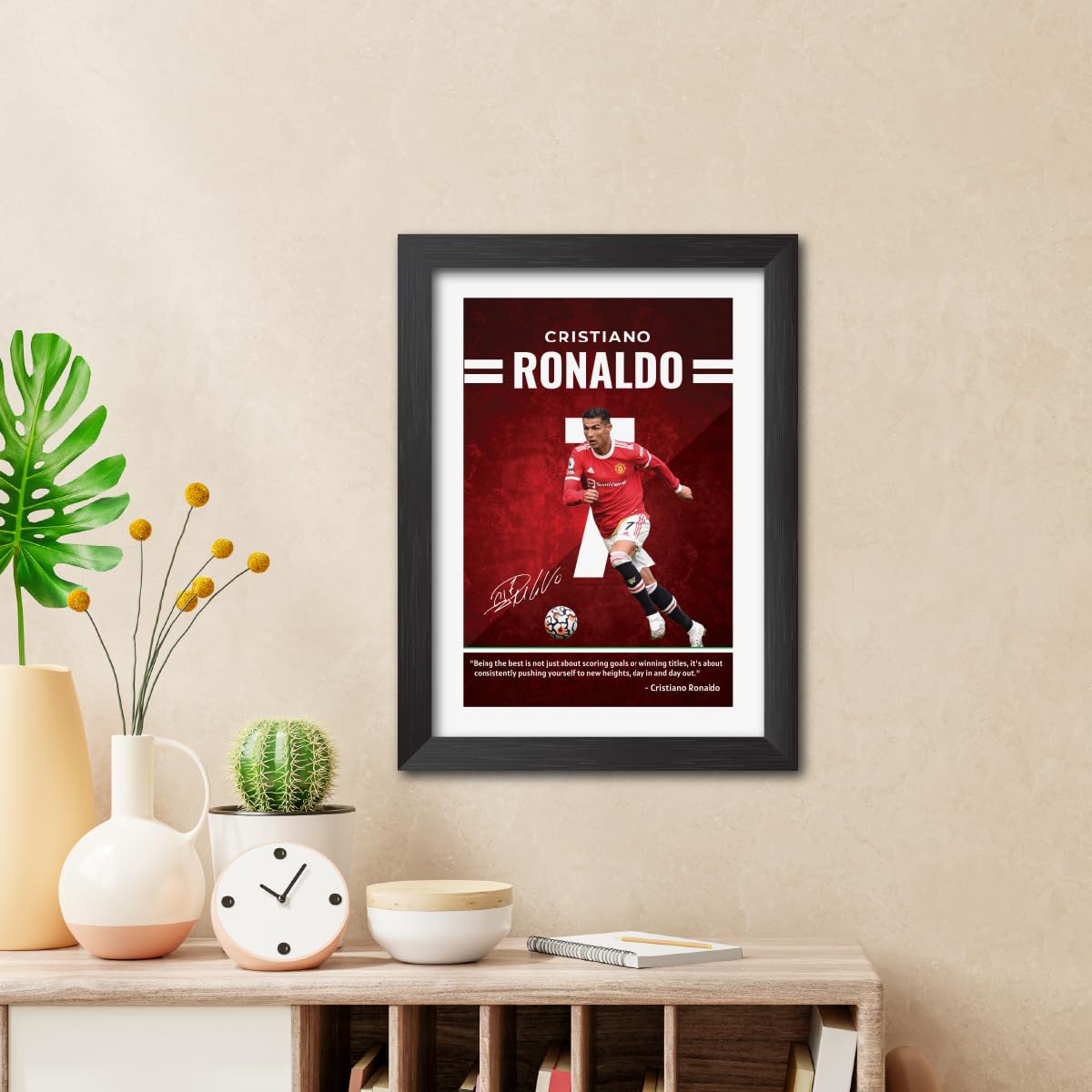 TenorArts Cristiano Ronaldo Poster Manchester United Quotes with Signature Laminated Photo Frame Painting with Matt Finish Black