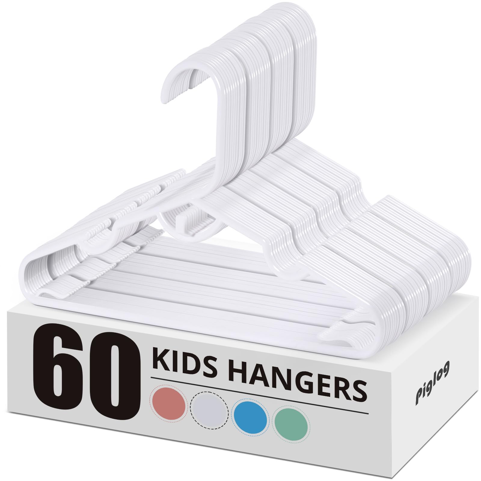 Piglog Baby Hangers, 60Pcs White Kids Hangers, Multifunctional Kids Clothes Hangers, Toddler Hangers For Kids Toddlers And Child