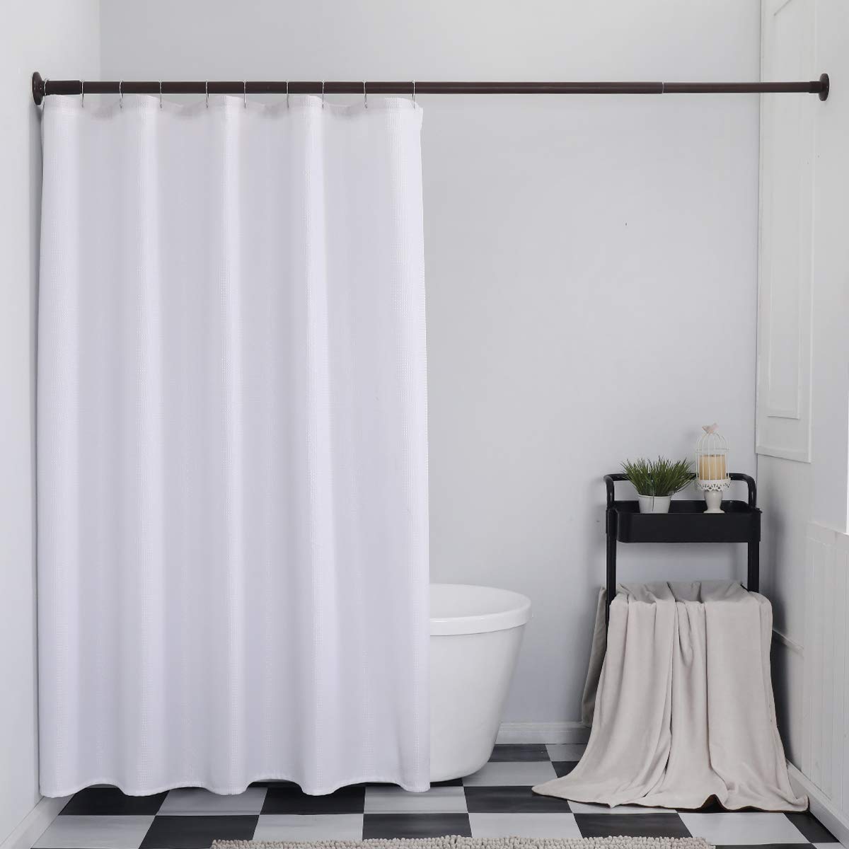 Spxtex Waffle White Shower Curtains 96 Inches Long Waterproof Fabric Farmhouse Modern Rectangle Textured Shower Curtains With Ho