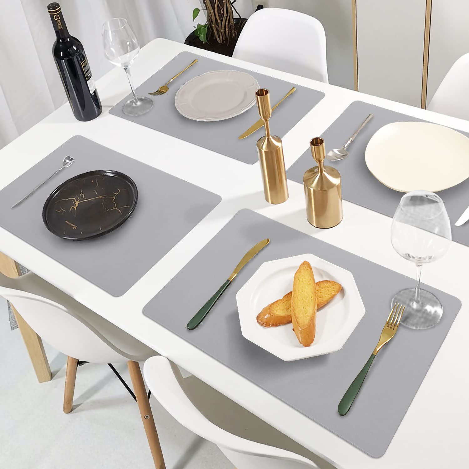 Vinjiasin Leather Placemats Set Of 4 Grey Placemats For Dining Table Waterproof Wipeable Heat Resistant Place Mats Durable Easy