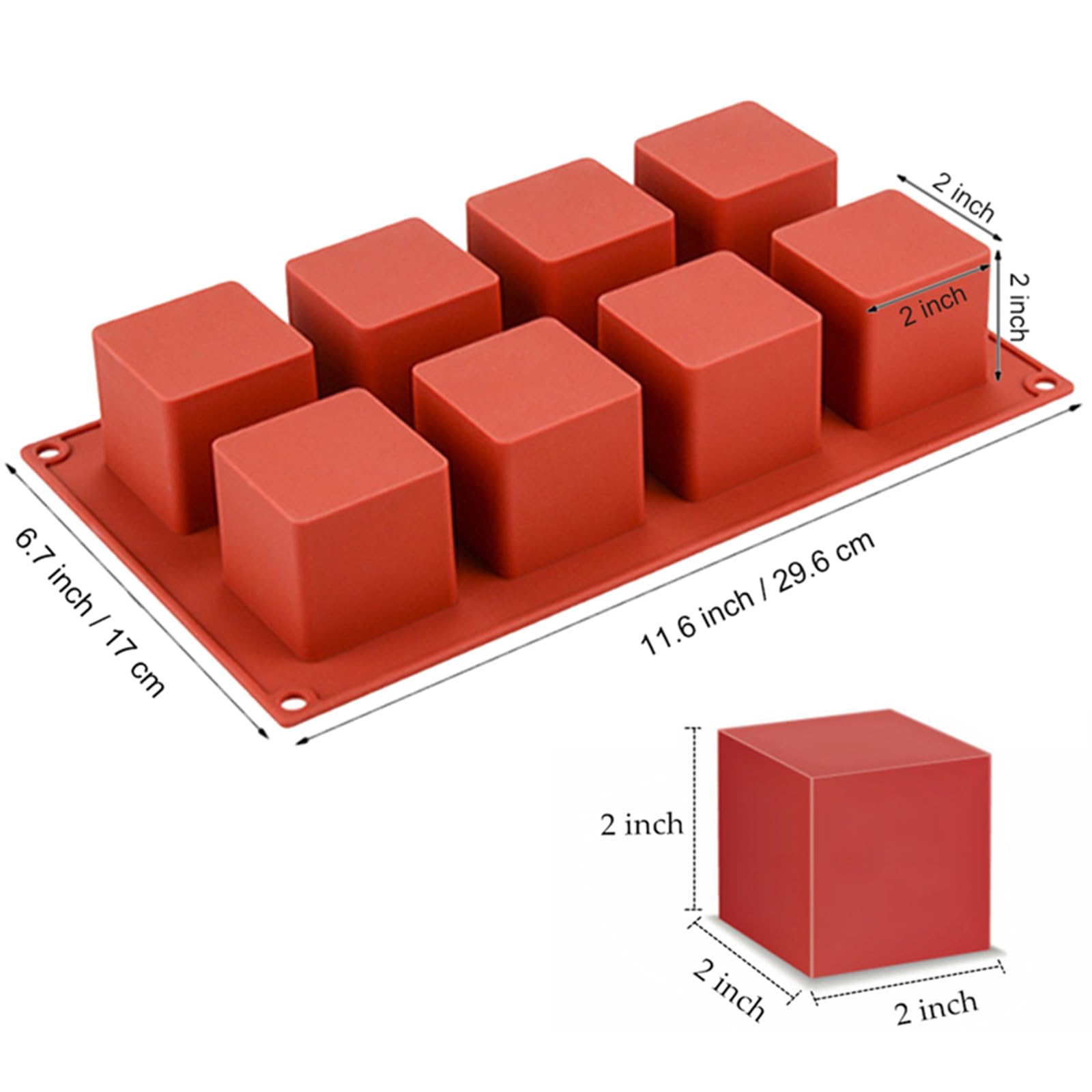 JOERSH Cube Cake Silicone Mold  2'' x 2'' x 2'' 3D Square Mousse Cake Baking Mold  French Dessert Molds for Chocolate Brownie Bites  Pastry  Jello  Ice Cream Cube  8-Cavity