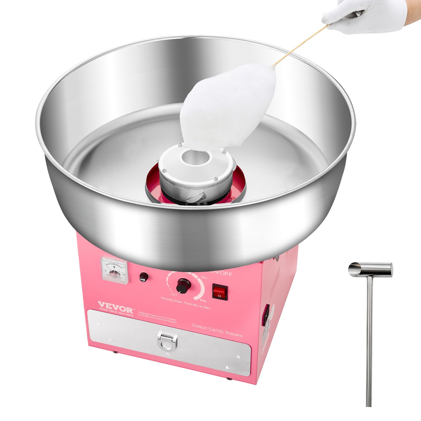 VEVOR Electric Cotton Candy Machine, 1000W Commercial Candy Floss Maker with 20.5 in Stainless Steel Bowl, Sugar Scoop, and Draw
