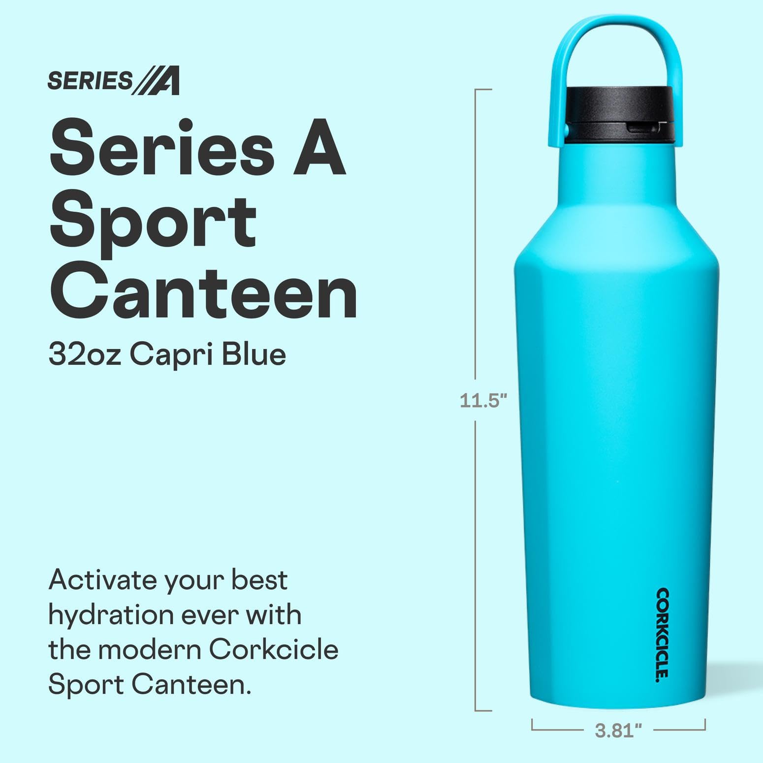 Corkcicle Sport Canteen - Keeps Drinks Cold 25 Hours - Stainless Steel Water Bottle - Triple-Insulated - Spill-Proof - Summer Dr