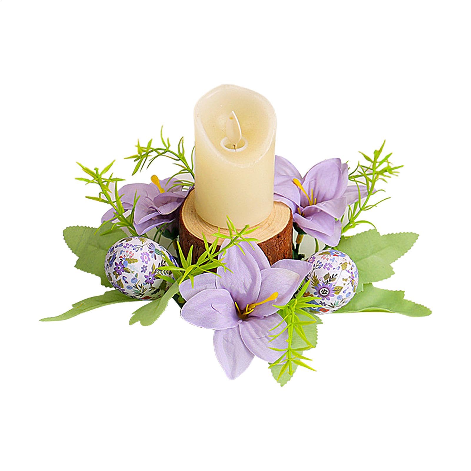 Easter Egg Candle Rings Wreaths | Easter Candle Rings Wreaths,Farmhouse Artificial Flowers Candle Wreaths Holiday Candle Rings,S