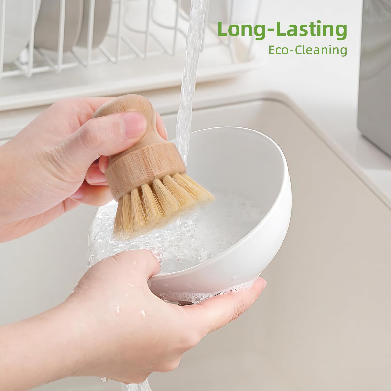 Bamboo Wok Brush - 6 Sets, Natural Bamboo Handle, Hard Brush Design, Environmental Protection And Durable, Bamboo Dish Brush Sui