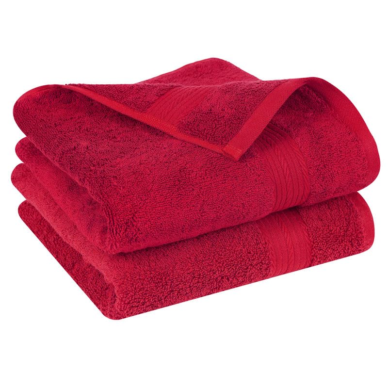 Ample Decor Bathroom Hand Towel 18 X 28 Inch 600 GSM 100% Cotton  Premium Soft Absorbent - 2 Pcs - Christmas Red