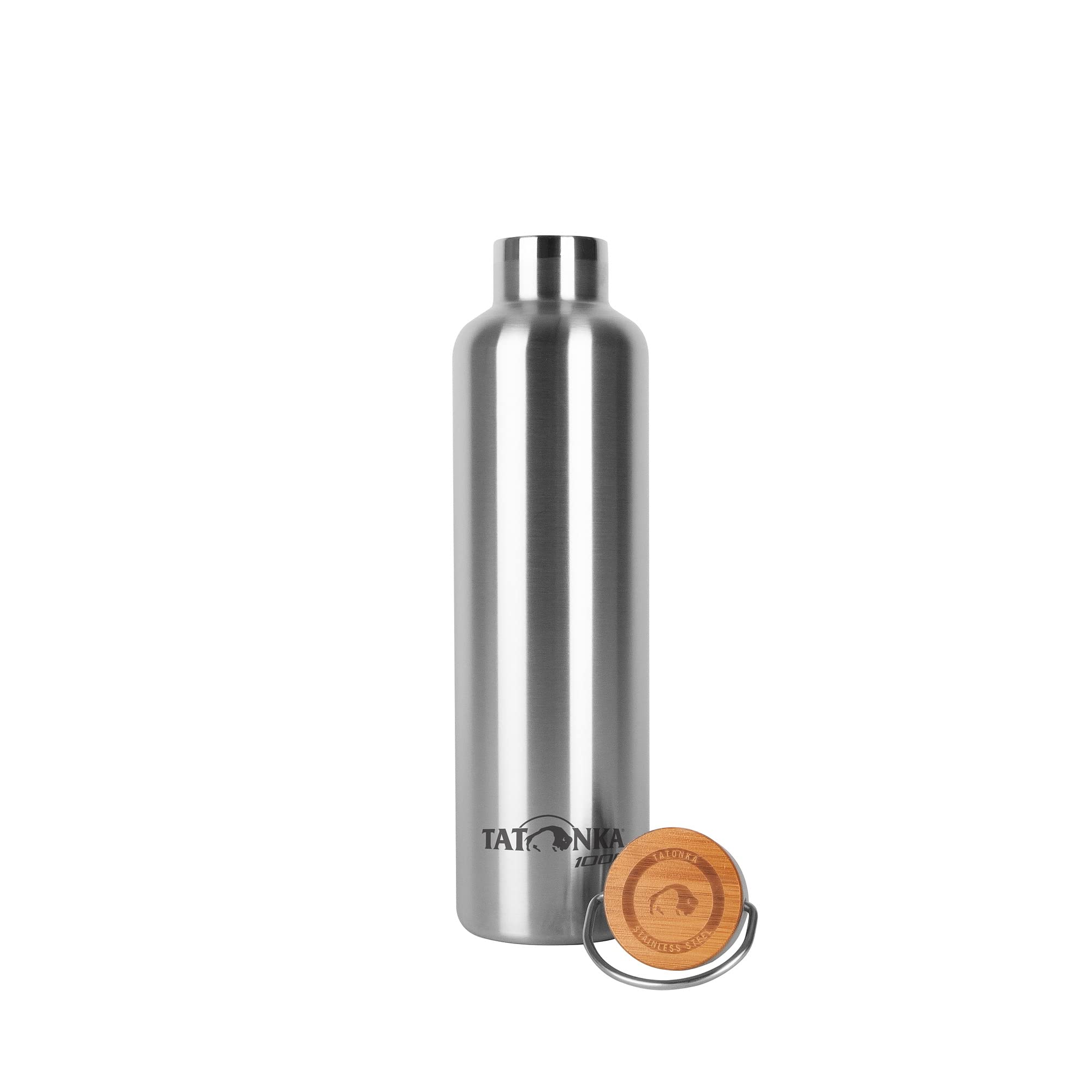 Tatonka Stainless Steel Drinking Bottle Hot + Cold Stuff Bamboo Lid 1000 ml  Unbreakable Insulated Bottle with Bamboo Lid  Dis