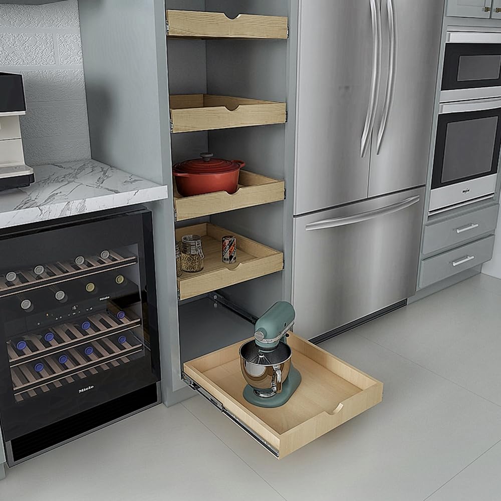 Elysian 20 Inch Width Kitchen Organizer Drawer Tray Box With Slide-Out Or Pull-Out Shelf And Wood Spacer Organization Storage (F