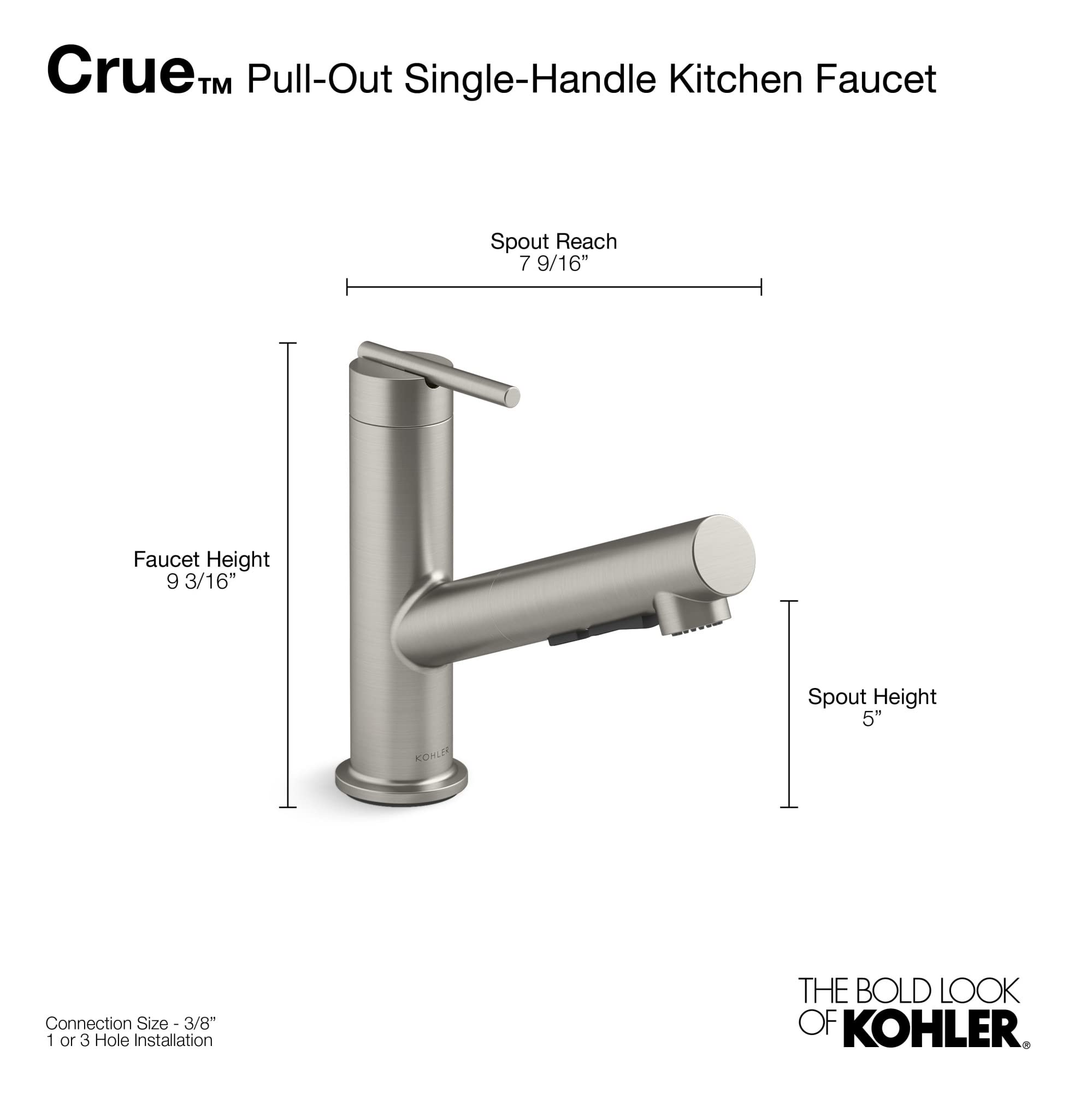 Kohler 22976-Cp Crue Pull-Out Kitchen Faucet, Laundry Faucet With Pull Out Sprayer, Single-Handle Kitchen Sink Faucet, Pull Out
