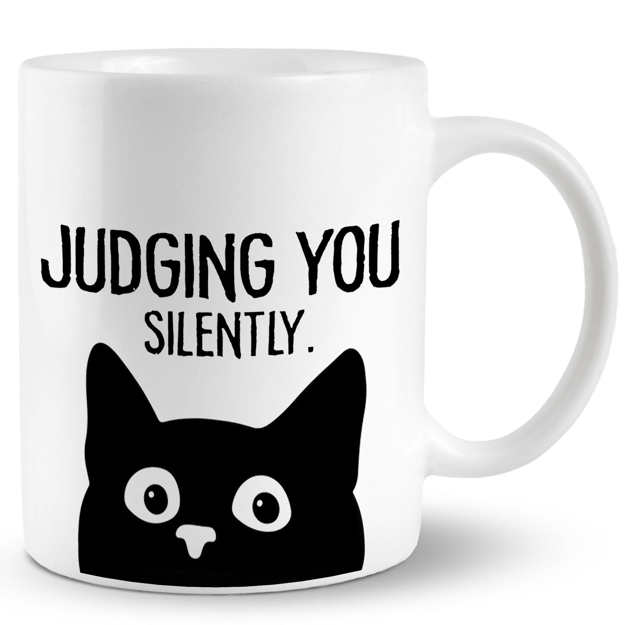 JRTW Funny Sarcastic Cat Lover Mug, Judging You Silently Black Cat Mug Coffee Cups Ceramic, Cute Minimalist Black Cat Coffee Mug