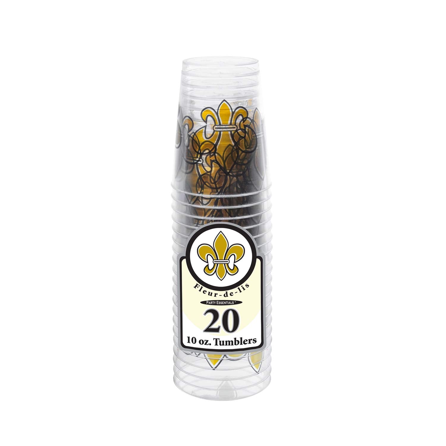 Party Essentials 20-Count Printed Hard Plastic 10 Oz Tumblers/, Fleur De Lis Cups, Clear