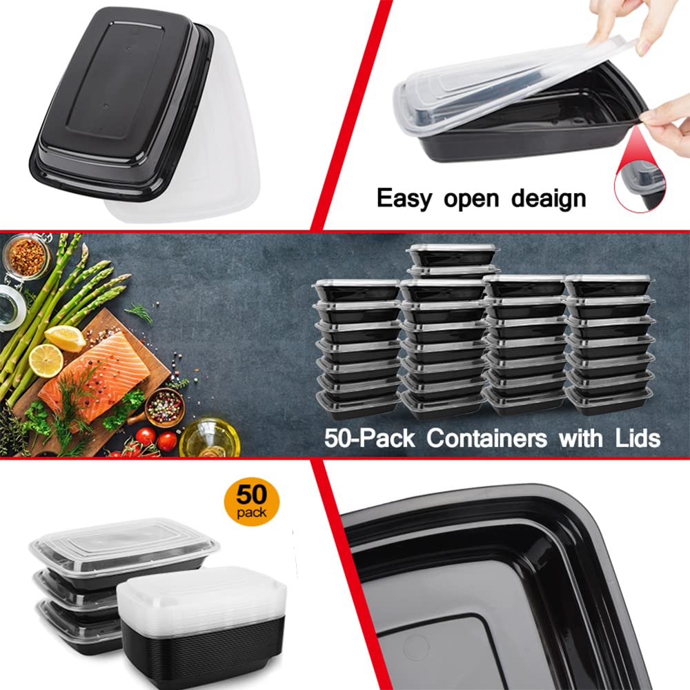 Ium   Reusable Food Prep Containers, 50-Pack 24 Oz Plastic Food Containers With Lids For Meal Food Prepping - Durable Food Stora