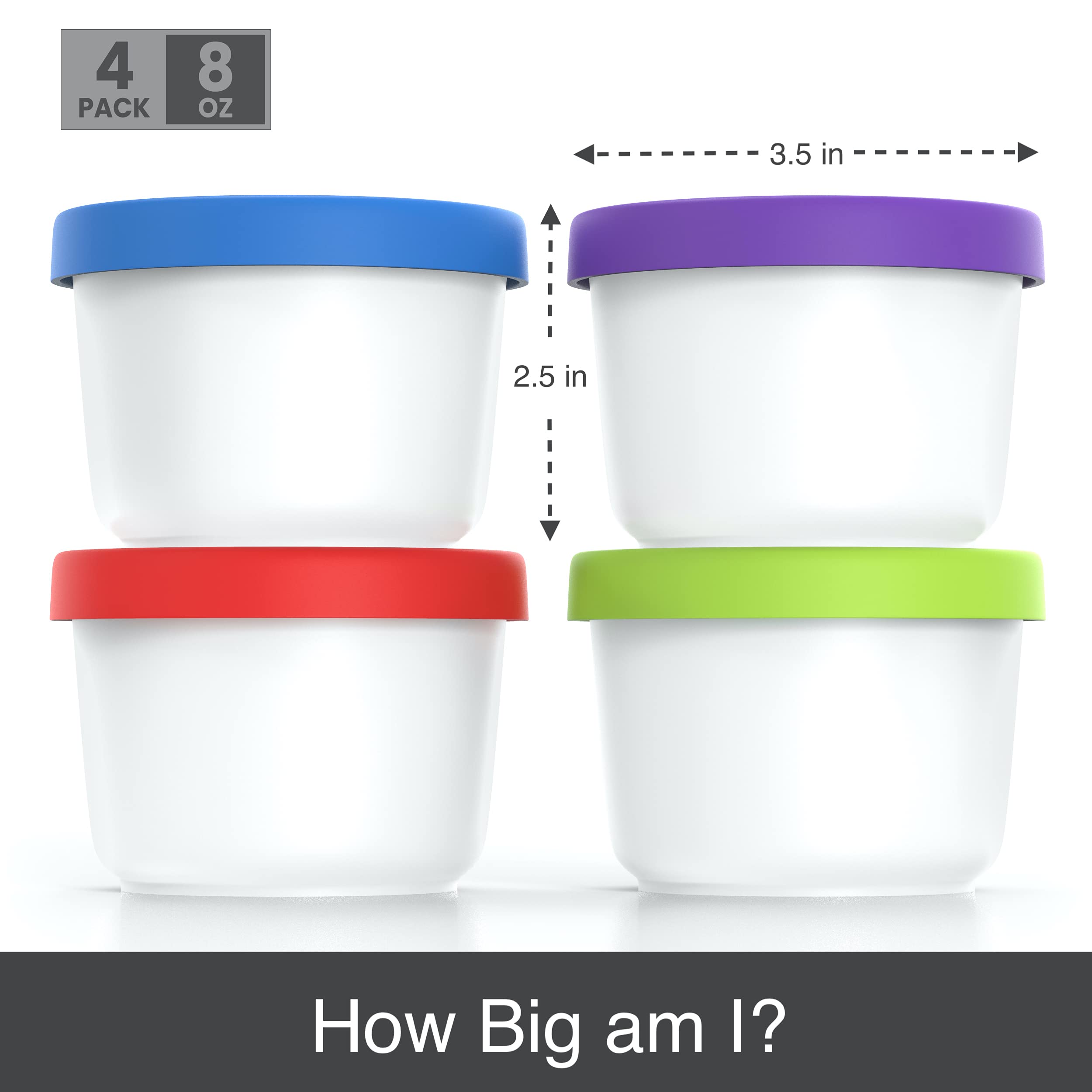 Balci - 8Oz Mini Ice Cream Containers With Silicone Lids (Set Of 4) - Freezer Food Storage Containers, Reusable, Leakproof, For