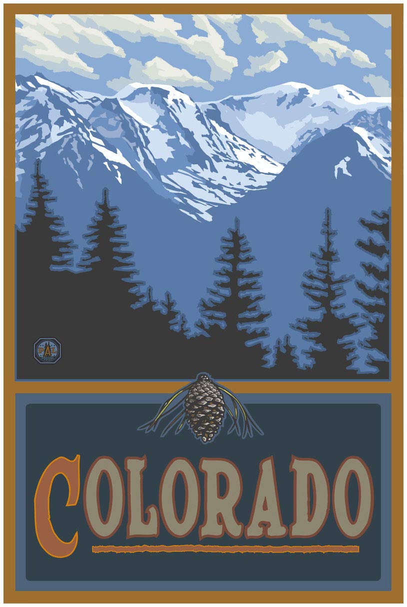 Colorado Snowy Mountain Ridges Giclee Art Print Poster From Travel Artwork By Artist Paul A. Lanquist 30'' X 45''
