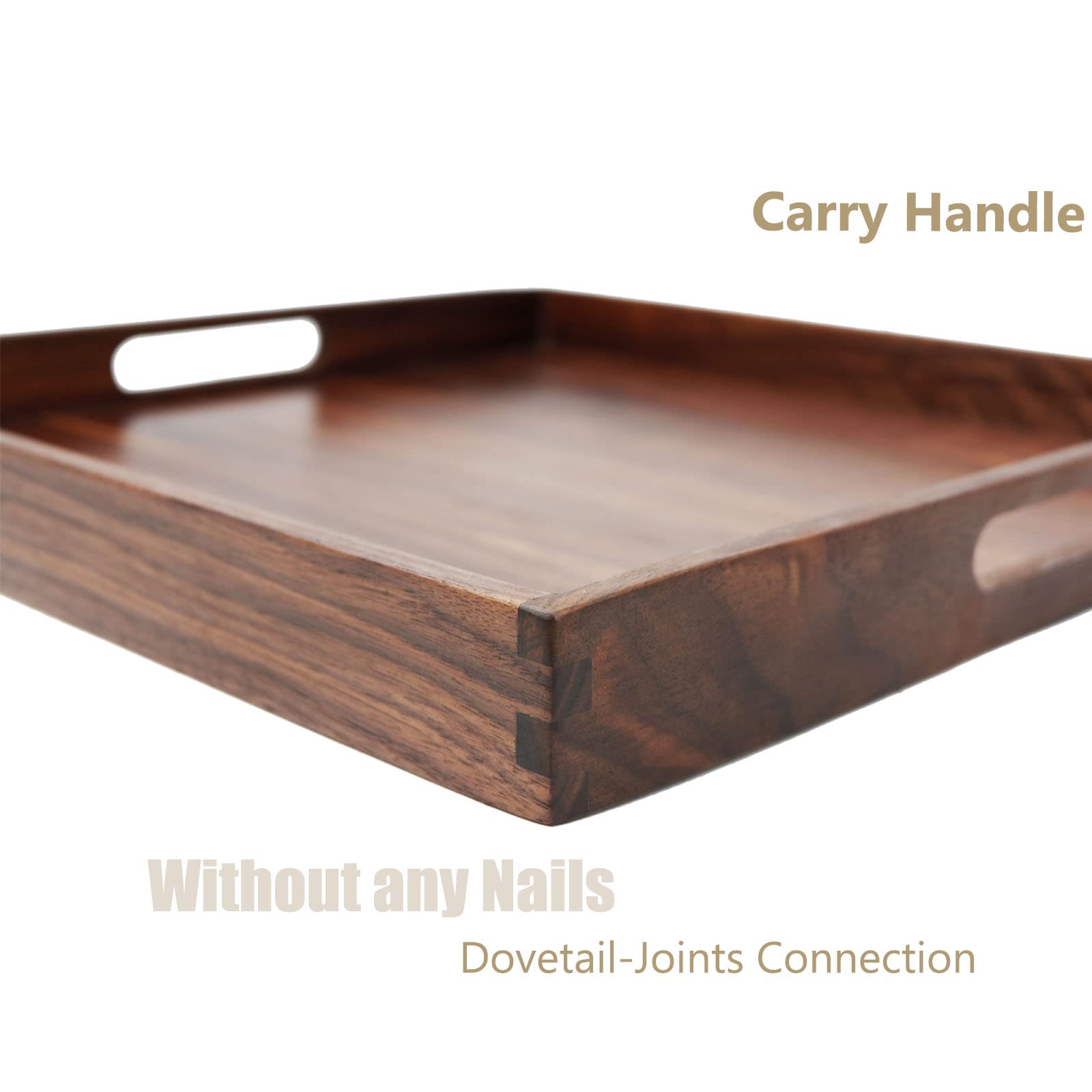 Magigo 15 X 15 Inches Medium Square Black Walnut Wood Ottoman Tray With Handles, Serve Tea, Coffee Classic Wooden Decorative Ser