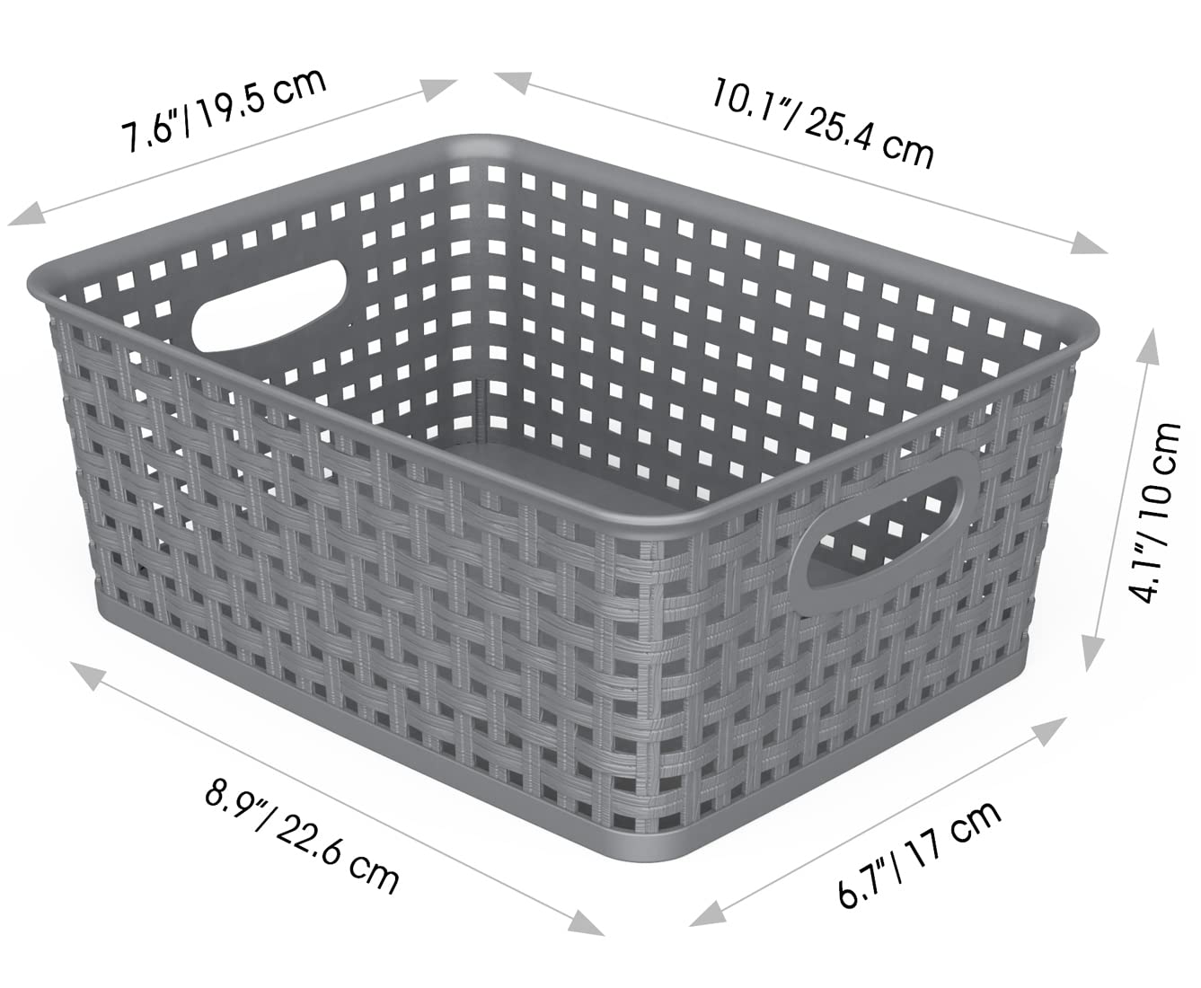 Wyt Weave Storage Organizer Baskets, Grey 6-Pack Plastic Woven Baskets, 10.1'' X 7.55'' X 4.1''
