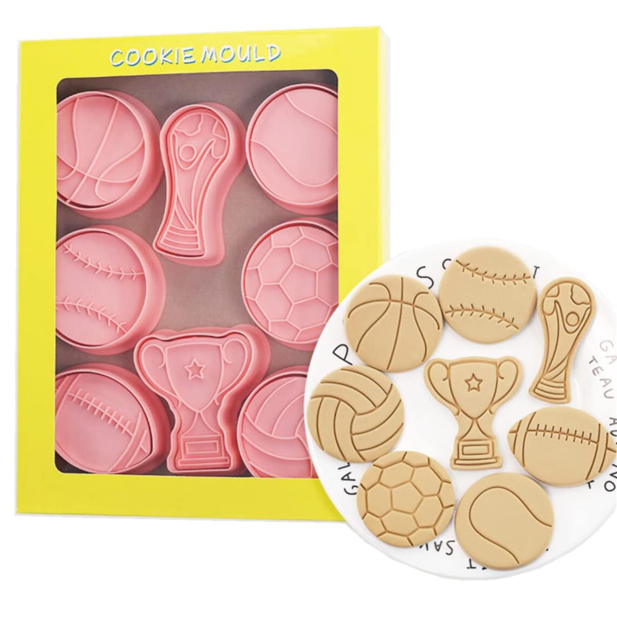 8 Pieces Cute World Cup Cookie Cutters Plastic Cookie Stamps Football Cookie Mould Press Rugby Cookie Mould Set Baking Kitchen T