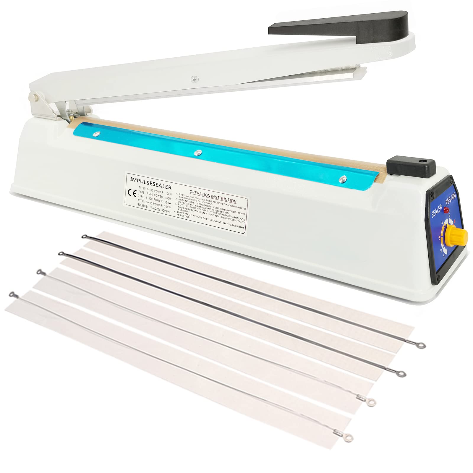 SEELAUGH Impulse Sealer 16 Inch Heat Sealer Mylar Bag Sealer Machine, Manual Poly Plastic Bag Sealer Heat Seal with 4 Replacemen
