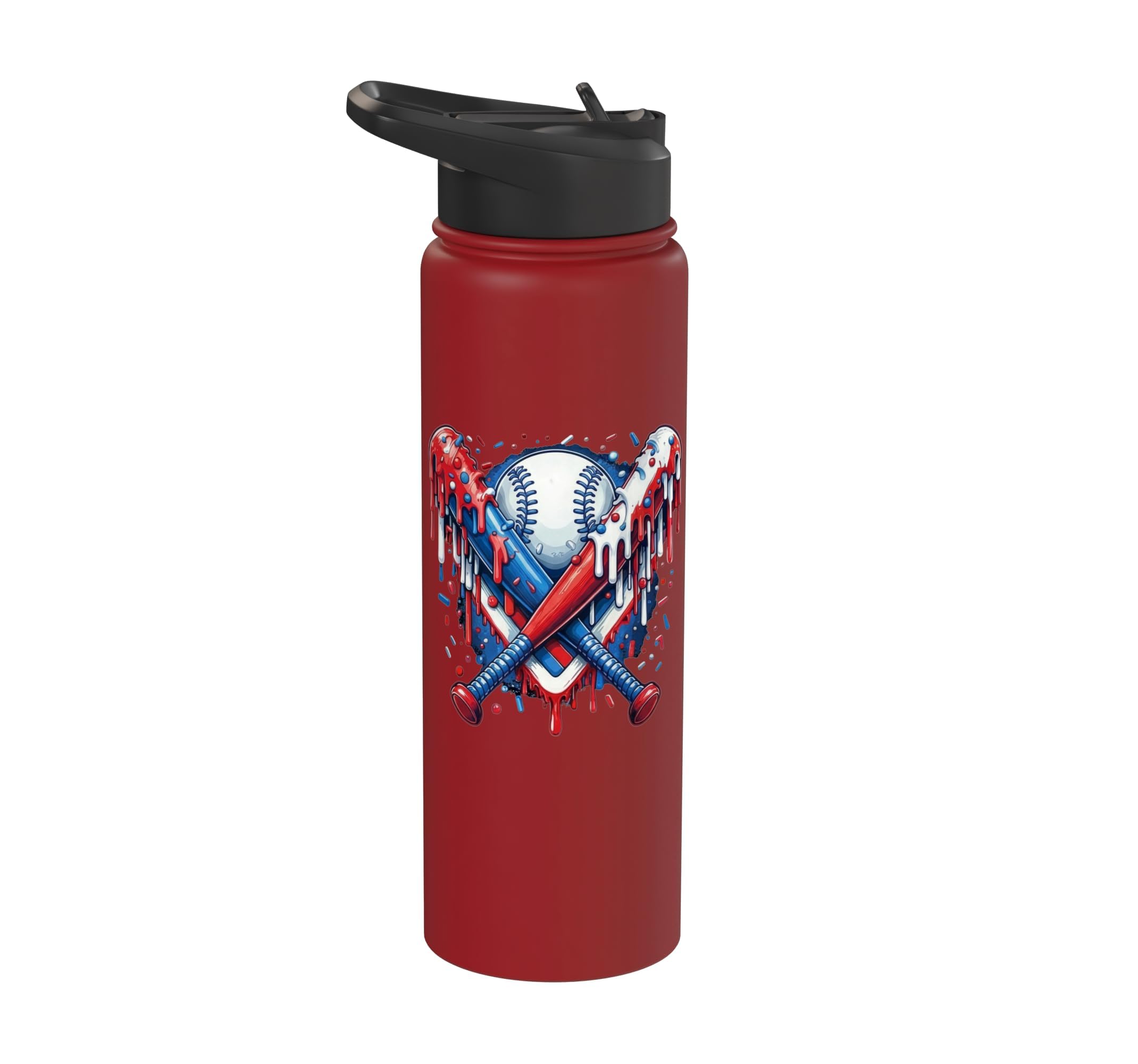 Baseball Drip American Flag Bat 4th Of July Patriotic Boys Stainless Steel Insulated Water Bottle