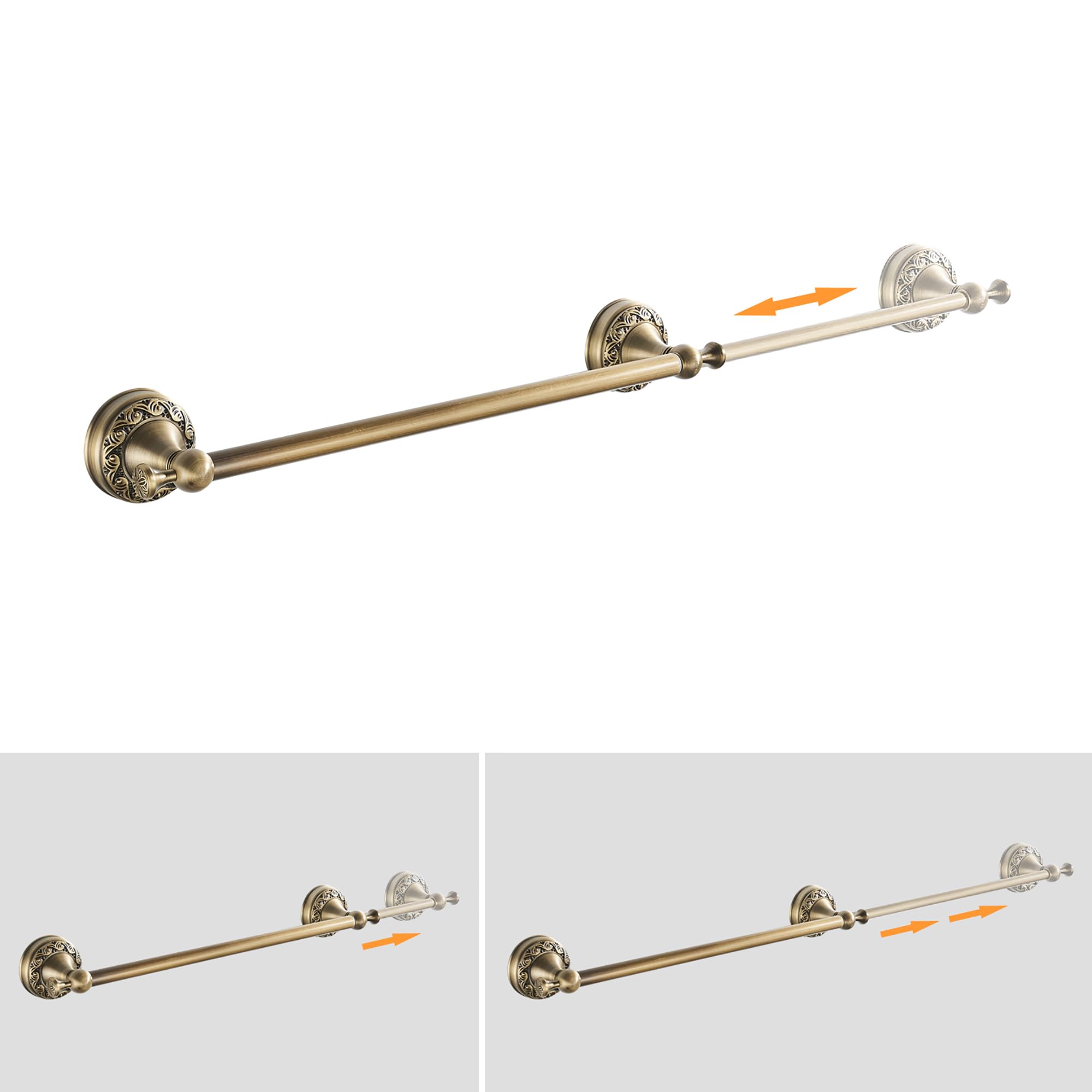 Antique Bronze Brass Towel Bar,Adjustable 15.5 To 27.5 Inch Bath Towel Bar Rack For Bathroom Towel Holder, Wall Mounted Bathroom