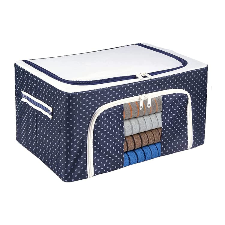 Zipton 24L Polka Dot Clothes Storage Bag Organizer  Thick Fabric Bedding Storage With Reinforced Handles, Clear Window & Sturdy