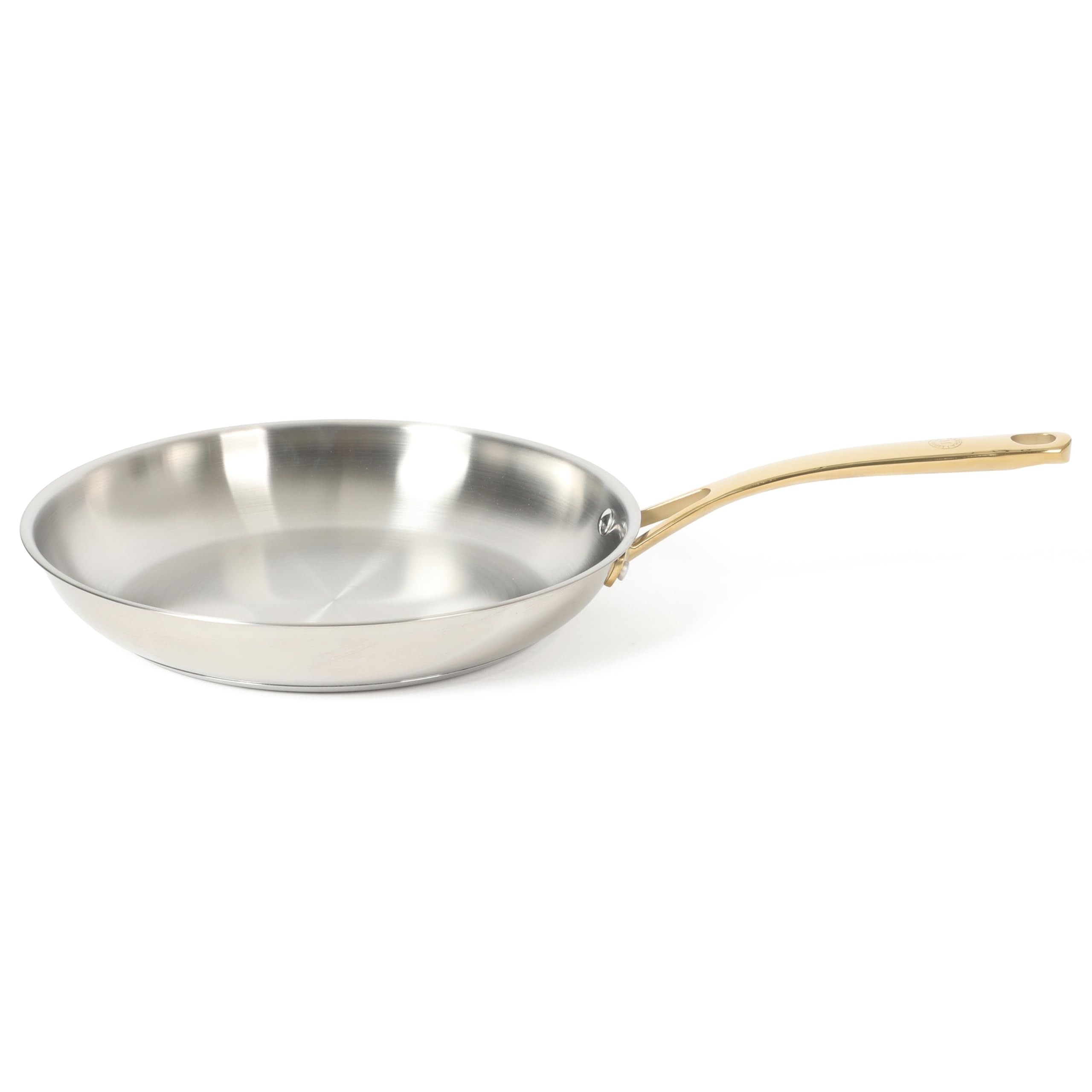 Martha Stewart Castelle 12-Inch Stainless Steel Frying Pan With Gold-Tone Handle - Tri-Ply Encapsulated Bottom, Oven Safe & Indu