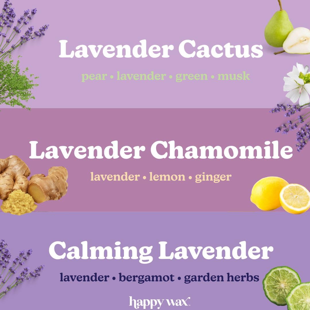 Happy Wax Lavender Lovers Collection Scented Natural Soy Wax Melts - 6 Total Oz. of Scented Wax Melts, Collection Includes 2oz L