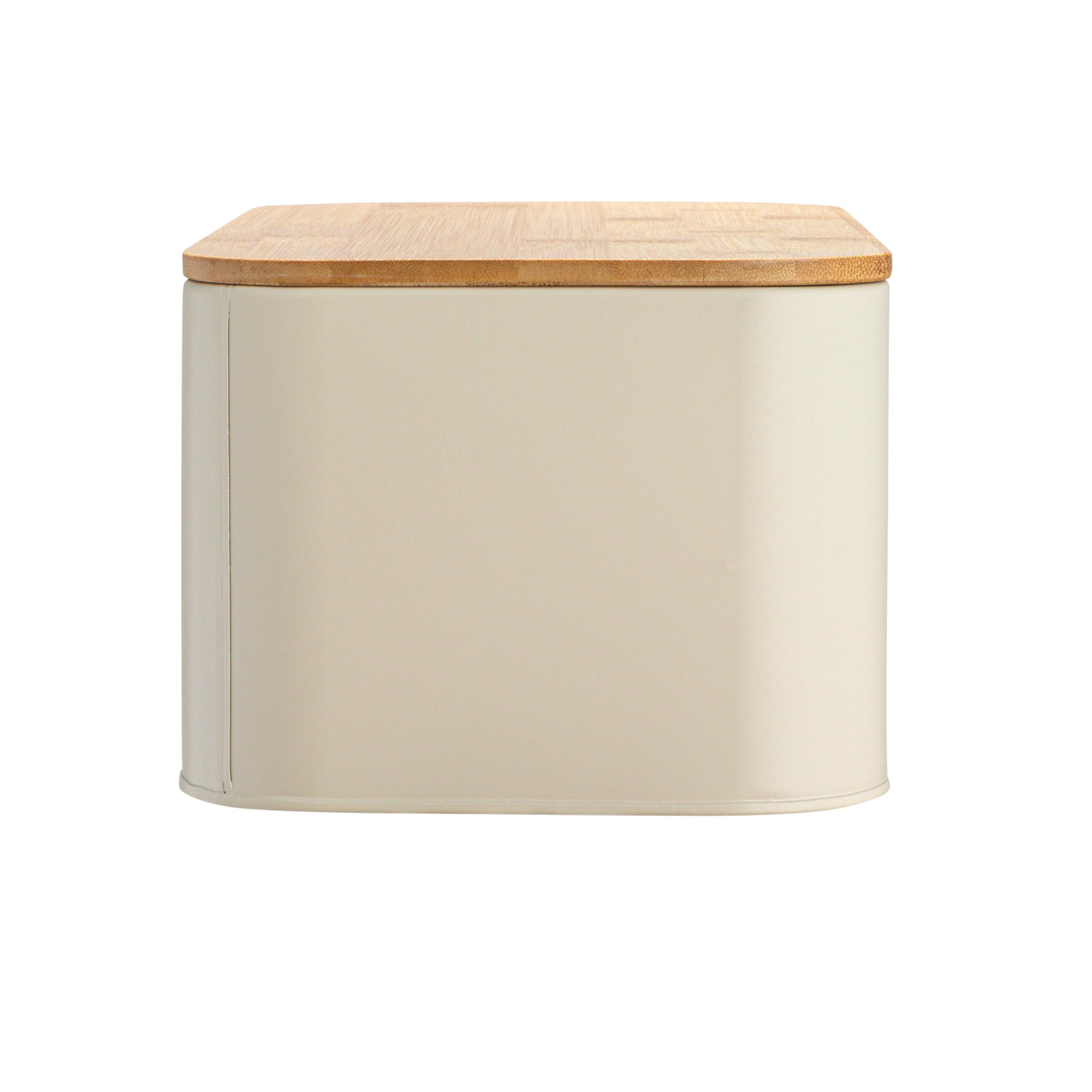 Bloomingville Metal Bin With Bamboo Lid, Cream Bread Box, 11.75'' L X 5.25'' W X 7'' H