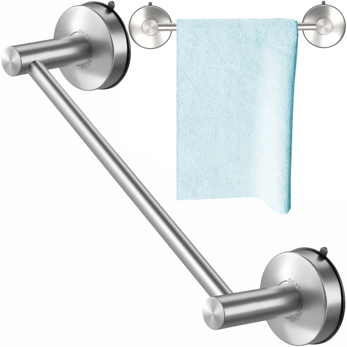 Dgyb Suction Cup Towel Bar For Bathroom 17 Inch Brushed Nickel Towel Holder Stainless Steel Premium Kitchen Towel Rack Wall Moun