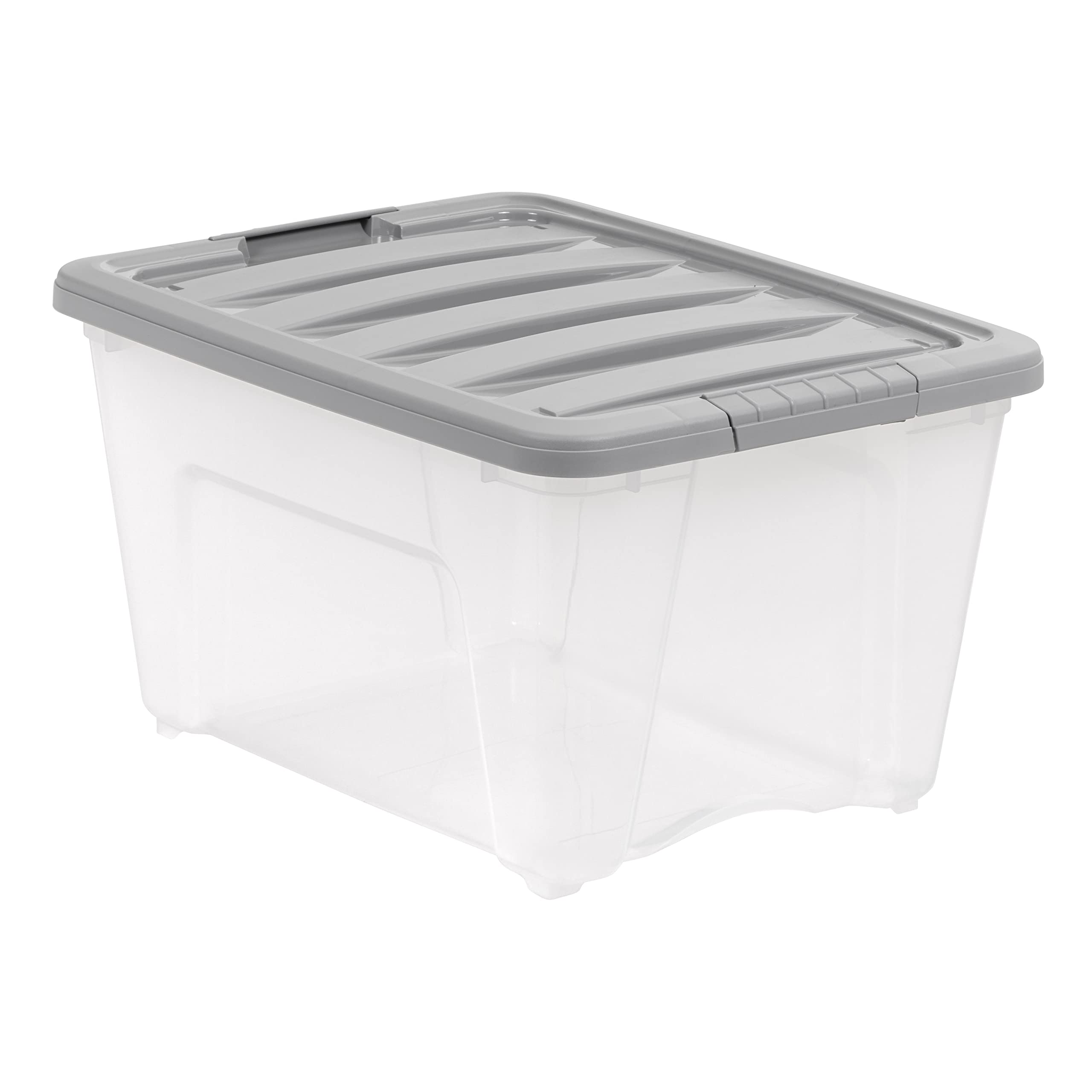 Amazon Basics Plastic Storage Bins With Lids, Stackable, 32 Quart, Clear/Grey, Set Of 6