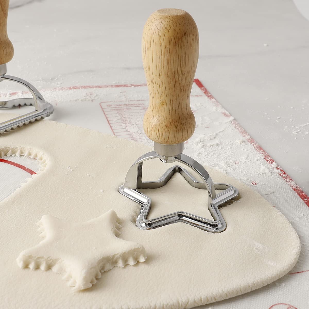 Ravioli Cutter Stamp Mold Set, 7 Pcs, 4 Inch, With Cutter And Wooden Rolling Pin (Regular Style)