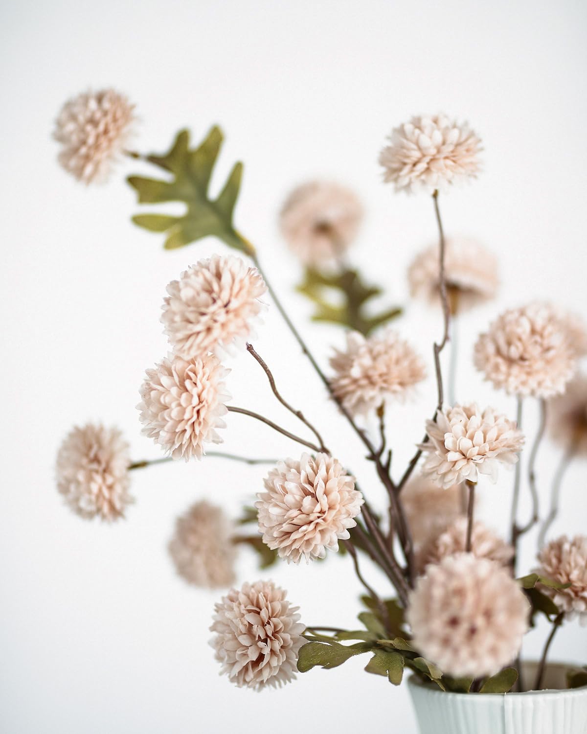 DuHouse 6pcs Artificial Flowers Faux Silk Pompon Mum,Silk Small Mini Chrysanthemum Ball with Stems for DIY Wedding Bouquets Cent