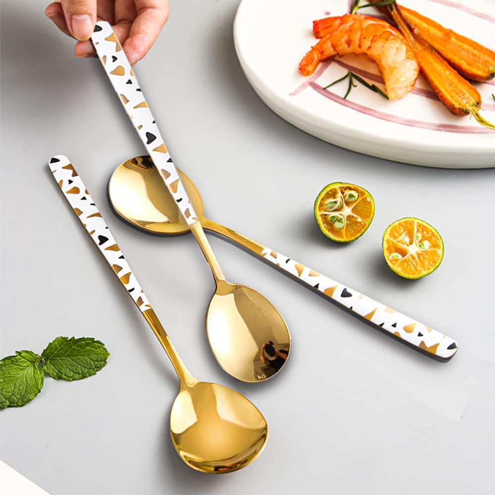 Stainless Steel Soup Spoon,Korean Dessert Spoon,White Gold Spotted Spoon For Home, Kitchen Or Restaurant, Set Of 4 Colour Spotte