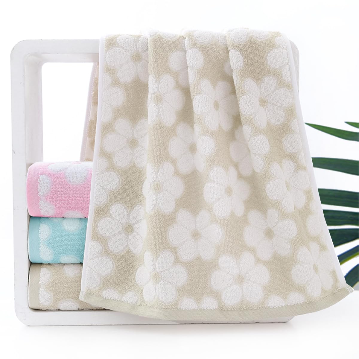 Pidada Hand Towels Set Of 4 Floral Pattern 100% Cotton Soft Absorbent Decorative Towel For Bathroom (Brown)