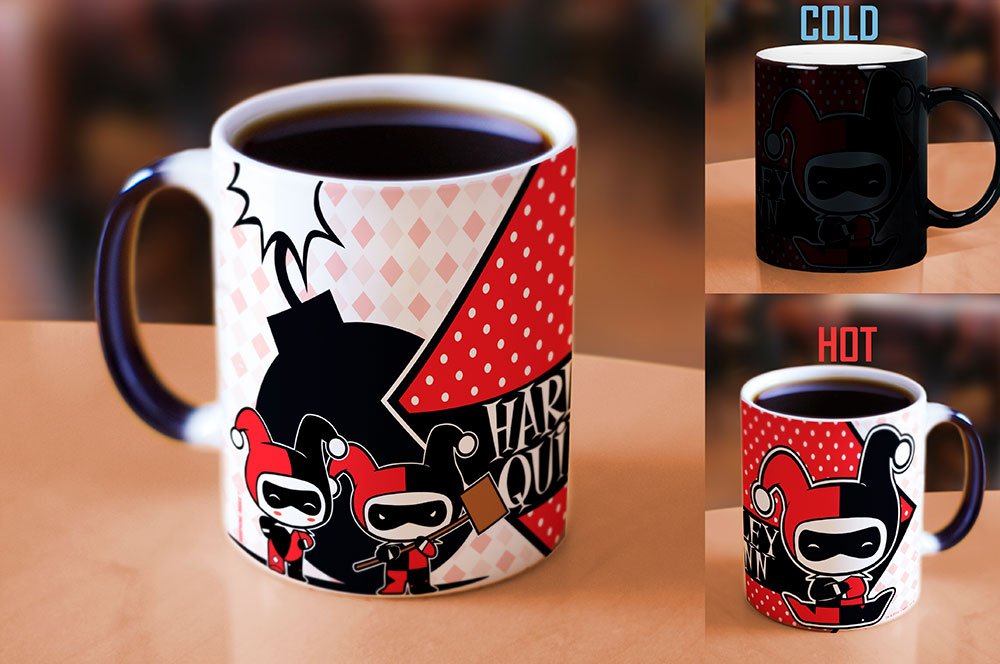 Morphing Mugs Dc Comics - Harley Quinn - Chibi Cartoon - Justice League - 11 Oz Heat Sensitive Mug - Ceramic Color Changing Coff