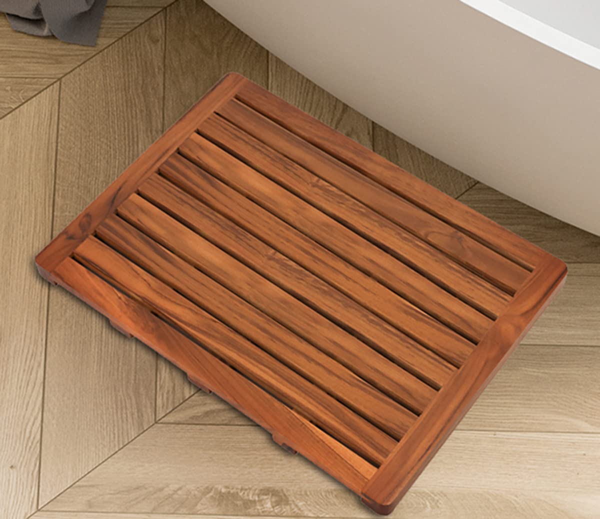 Utoplike (24''X18'') Teak Wood Bath Mat, Shower Mat For Bathroom, Wooden Floor Mat Square Large For Spa Home Or Outdoor
